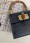 Navy Italian Leather Handle Bag