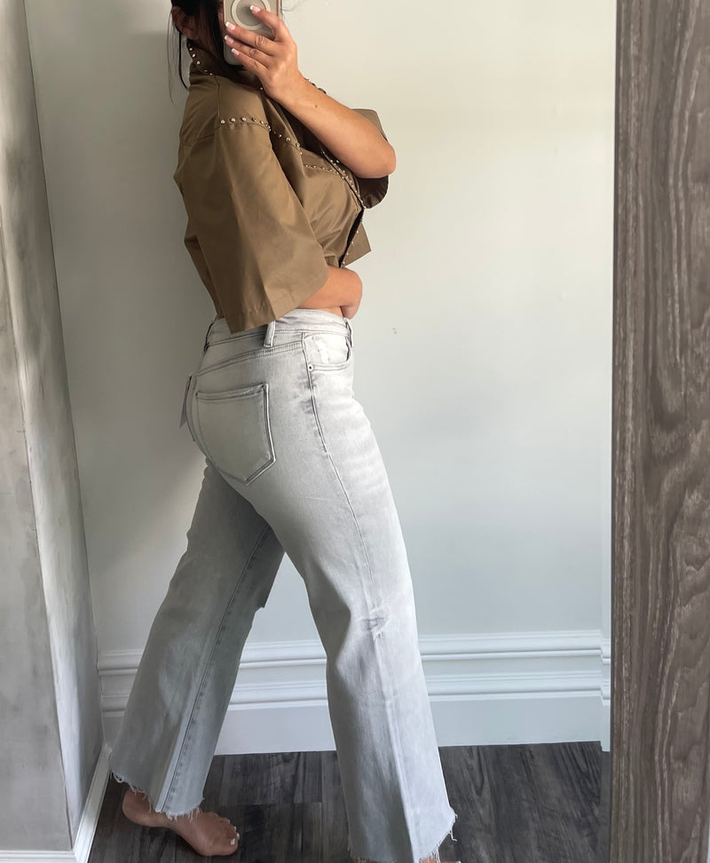 Gray Rylan Mid Rise Wide Leg Denim