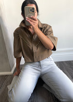 Mocha Studded Collared Top