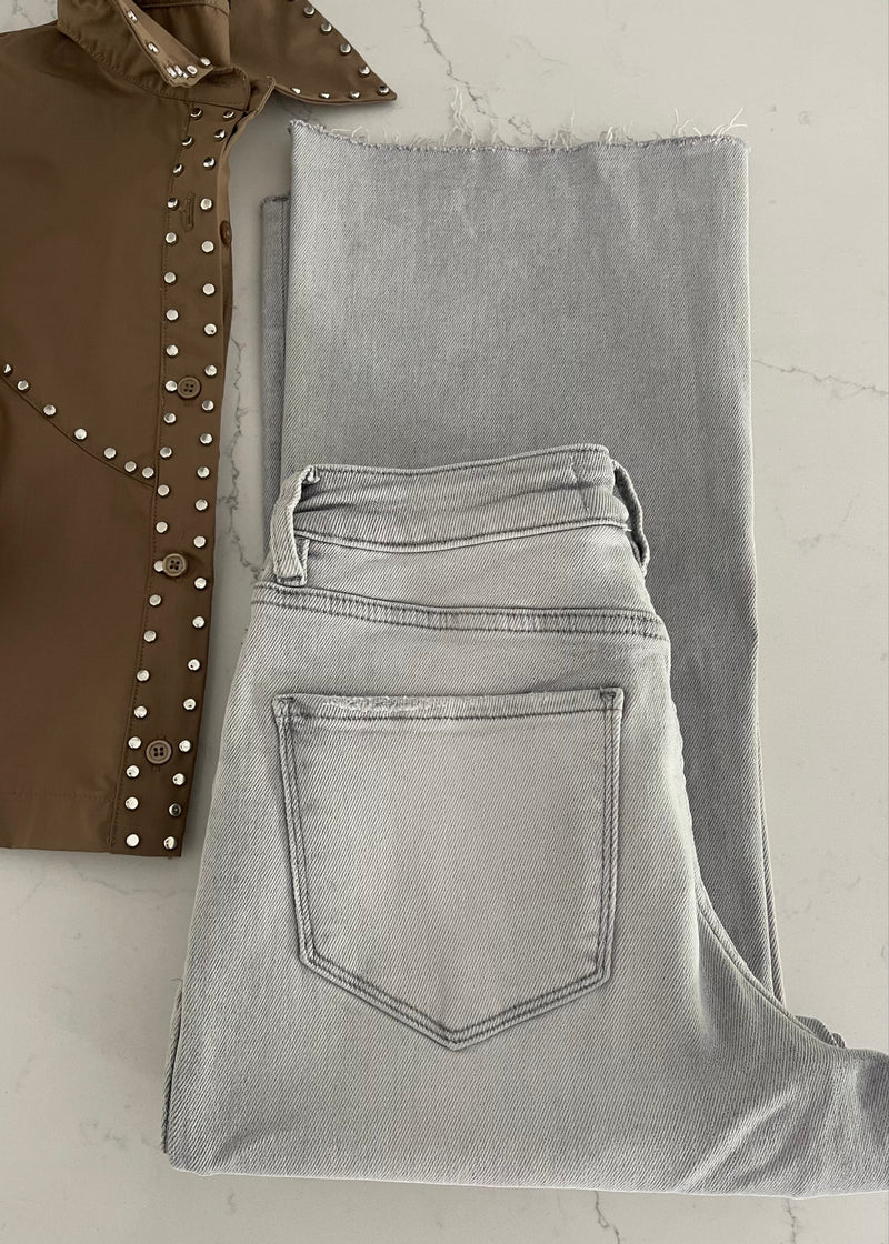 Gray Rylan Mid Rise Wide Leg Denim