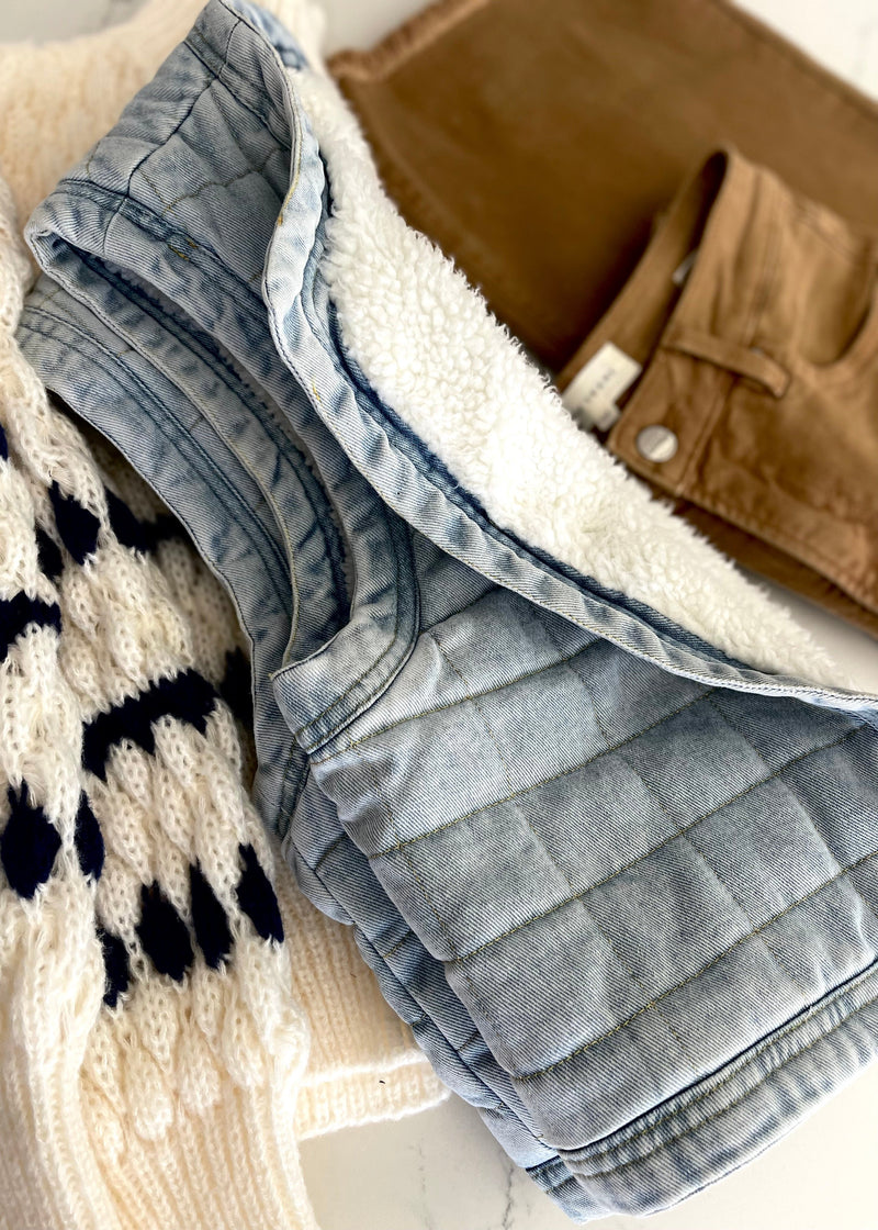 Denim Sherpa Quilted Vest