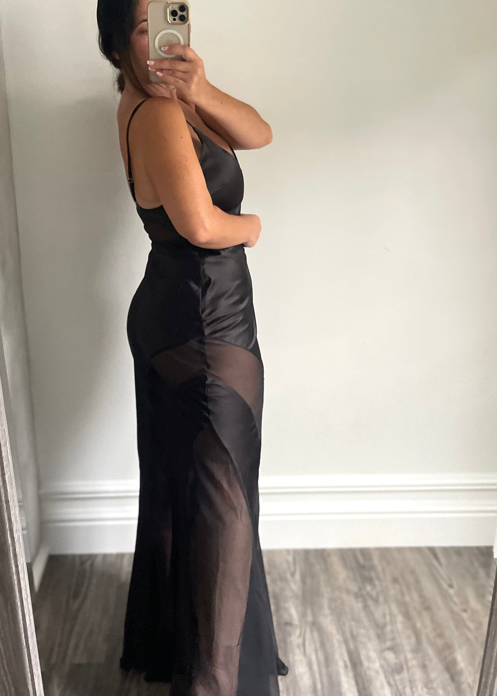 Black Silky Plunge Black Tie Maxi