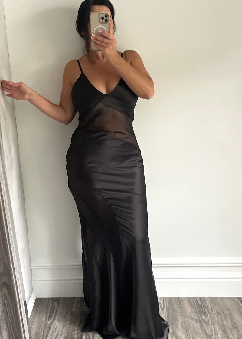 Black Silky Plunge Black Tie Maxi
