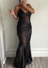 Black Silky Plunge Black Tie Maxi