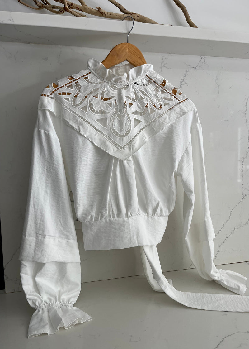 White Romantic Eyelet Tie Back Top