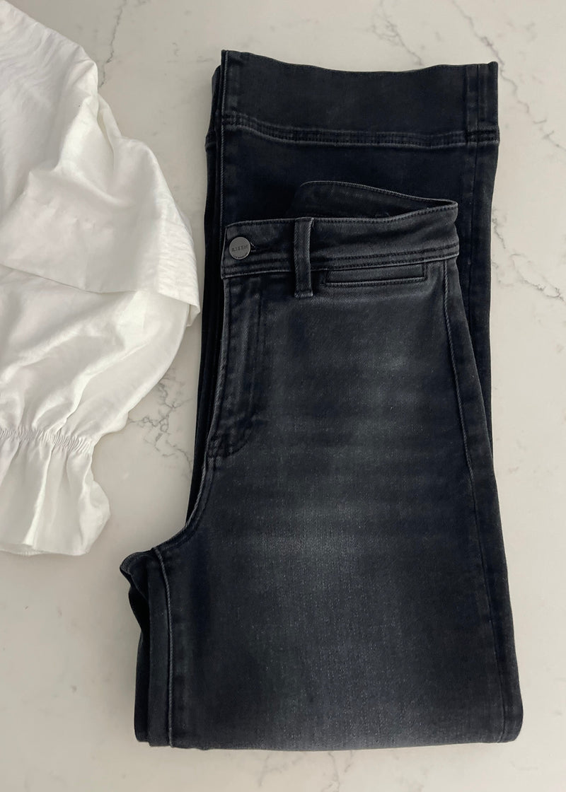 Black Mia Vintage Wash Wide Leg Denim