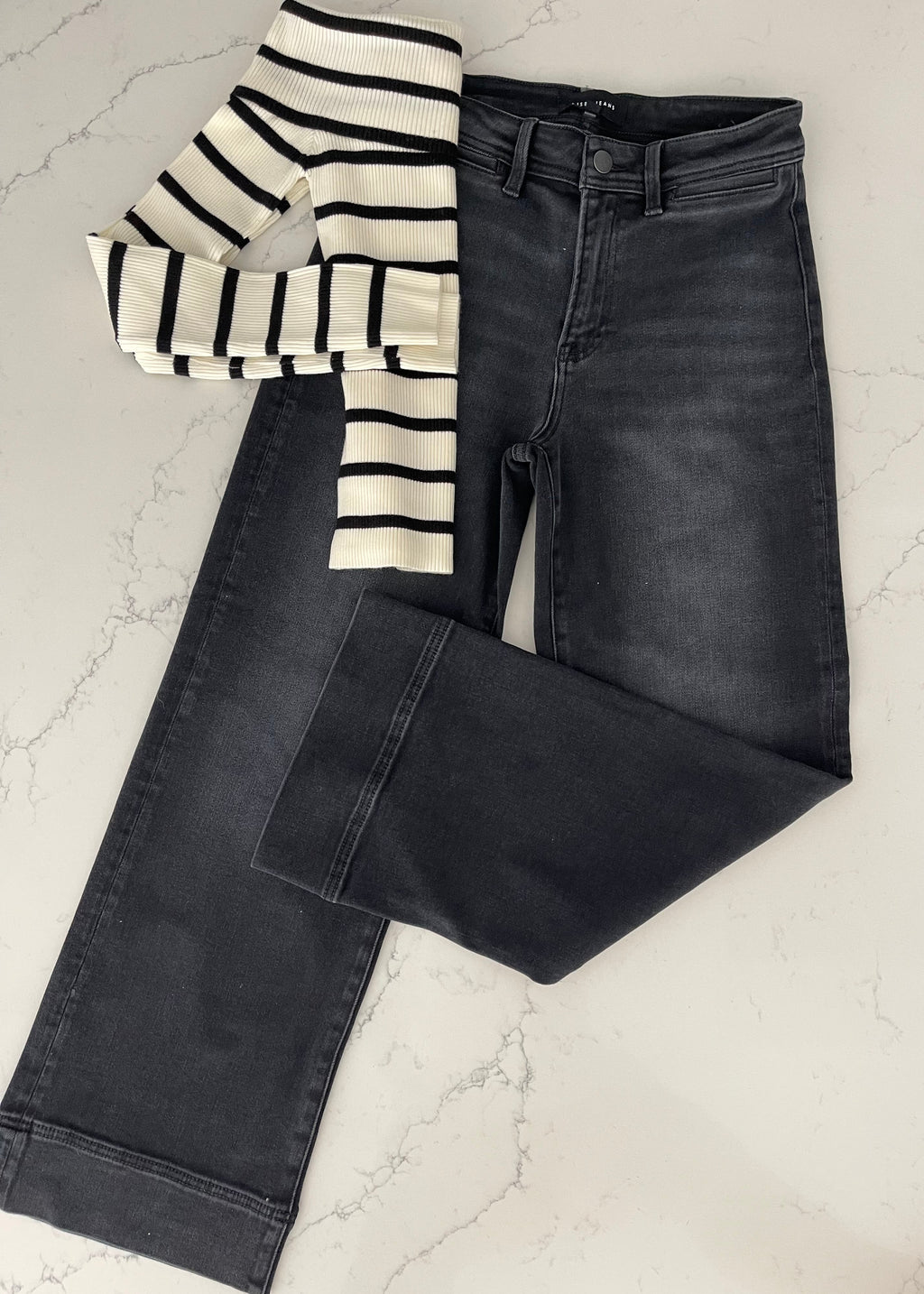 Black Mia Vintage Wash Wide Leg Denim