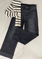 Black Mia Vintage Wash Wide Leg Denim