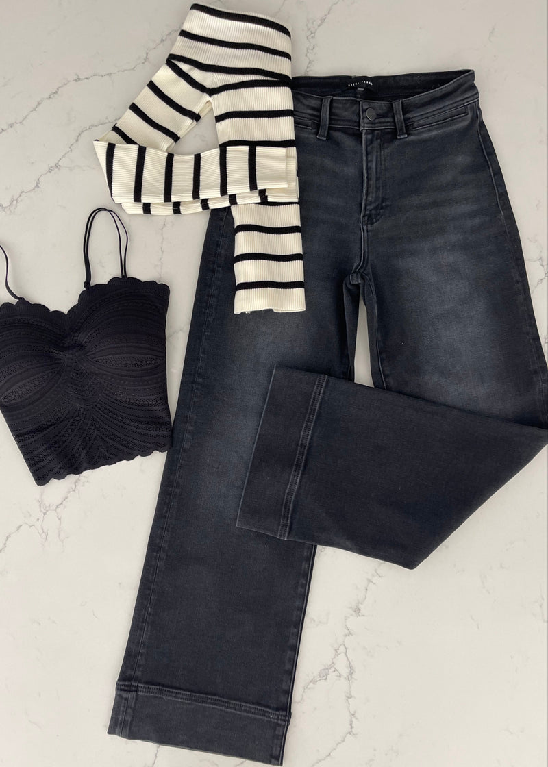 Black Mia Vintage Wash Wide Leg Denim