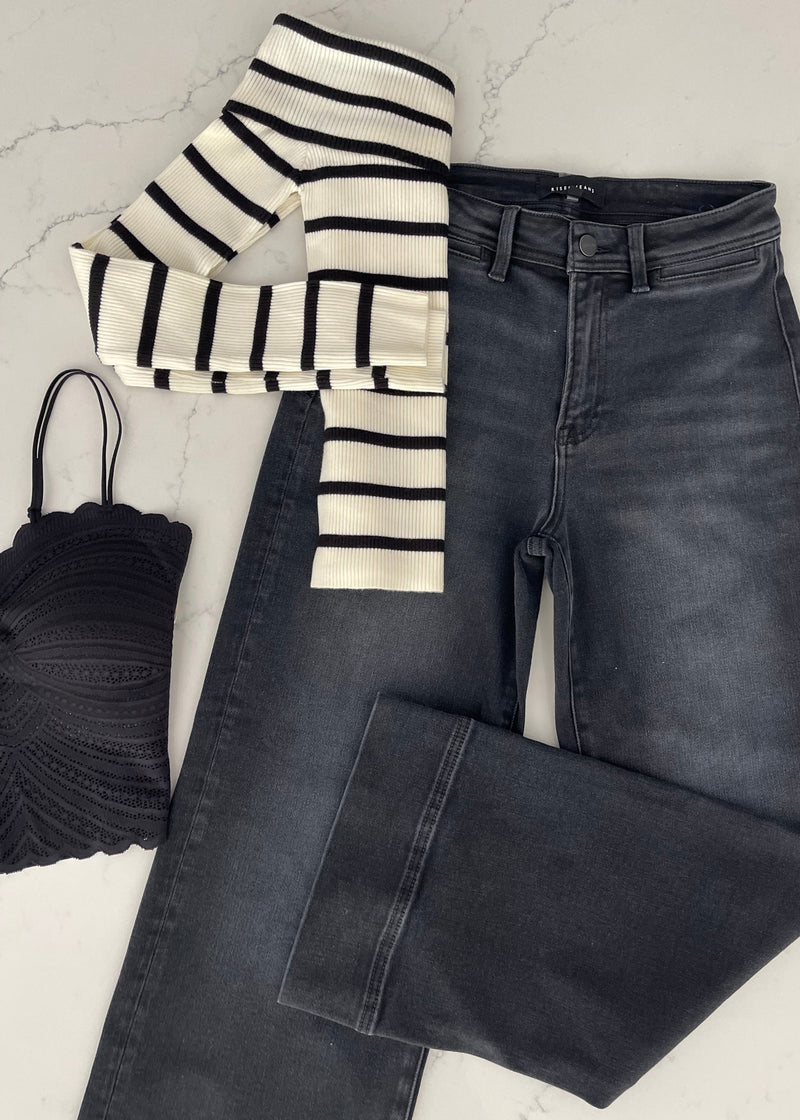 Black & Oat Off Shoulder Ribbed Top