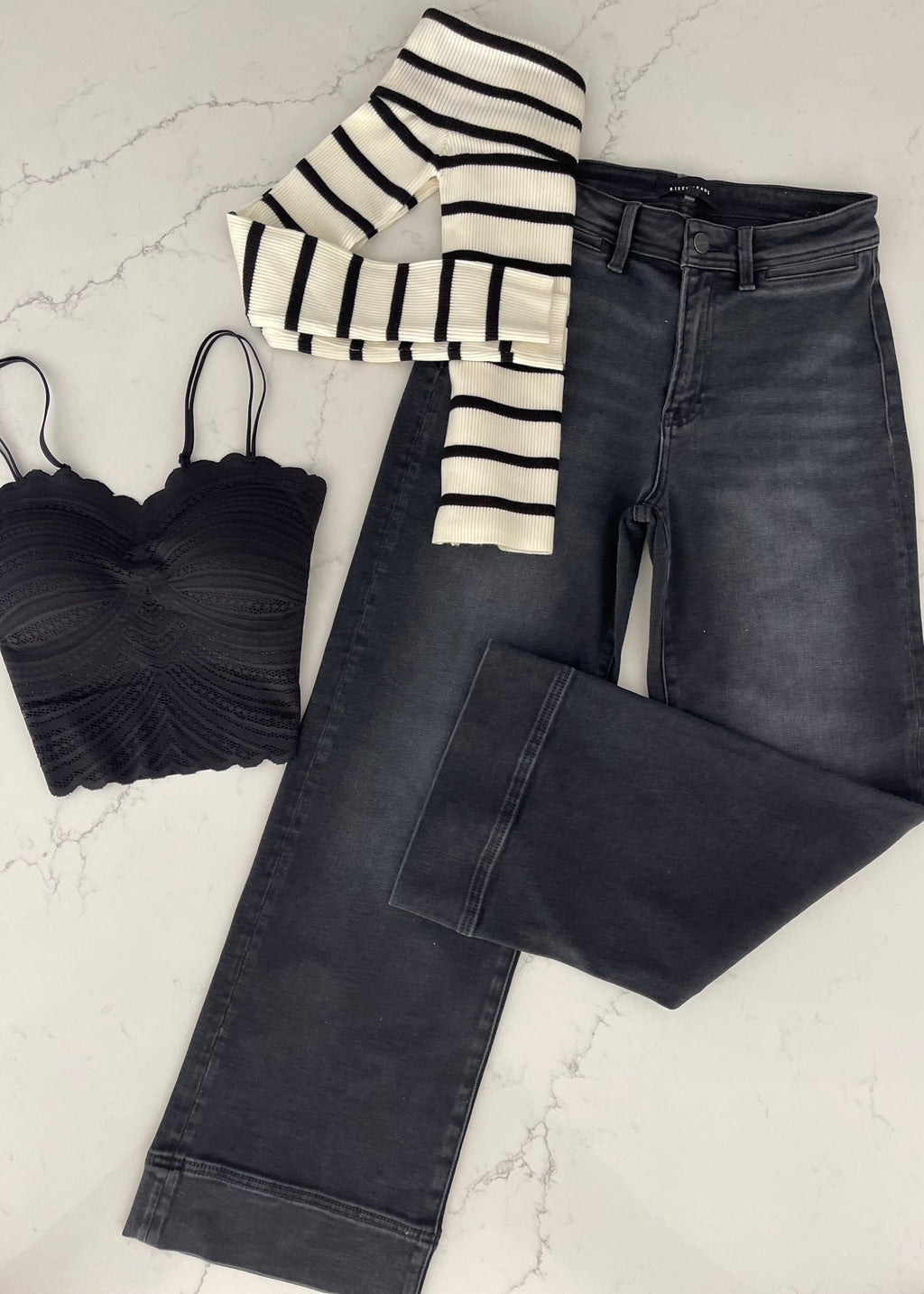 Black & Oat Off Shoulder Ribbed Top