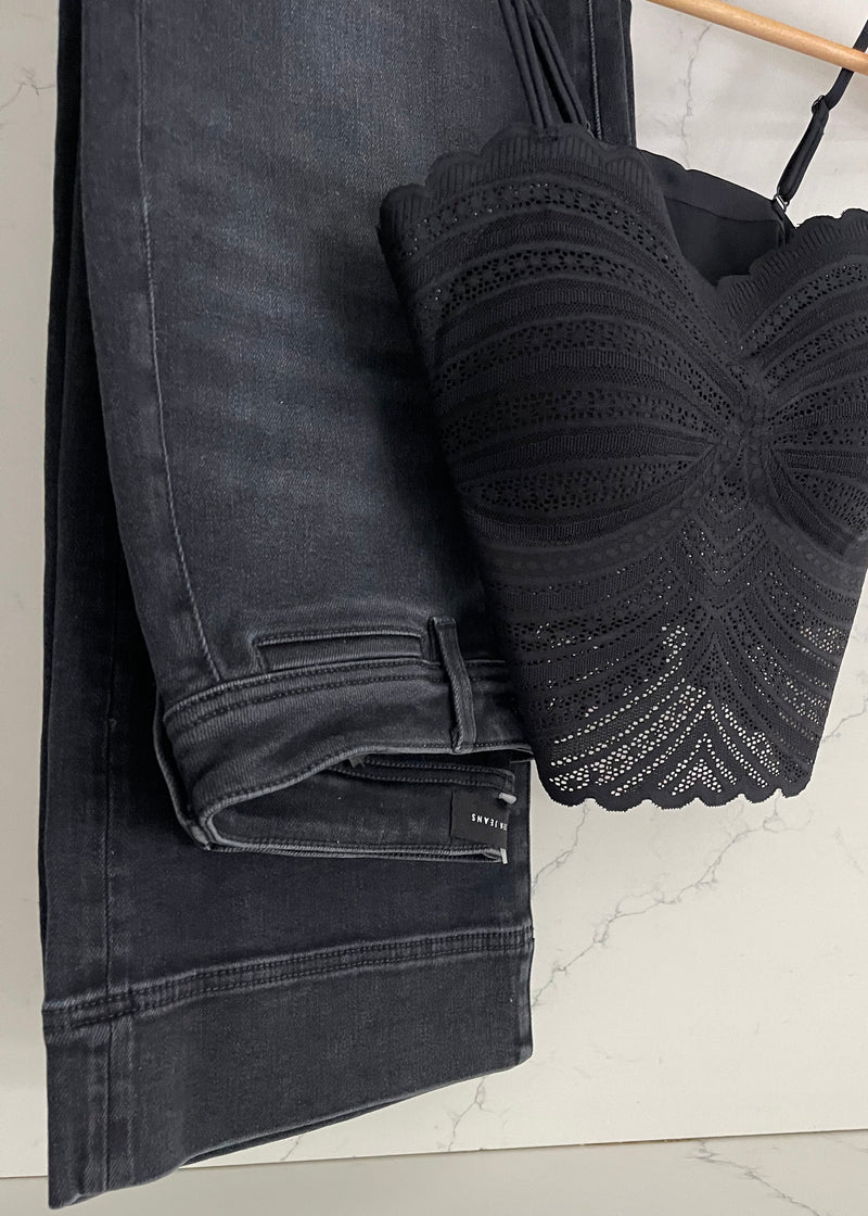 Black Mia Vintage Wash Wide Leg Denim