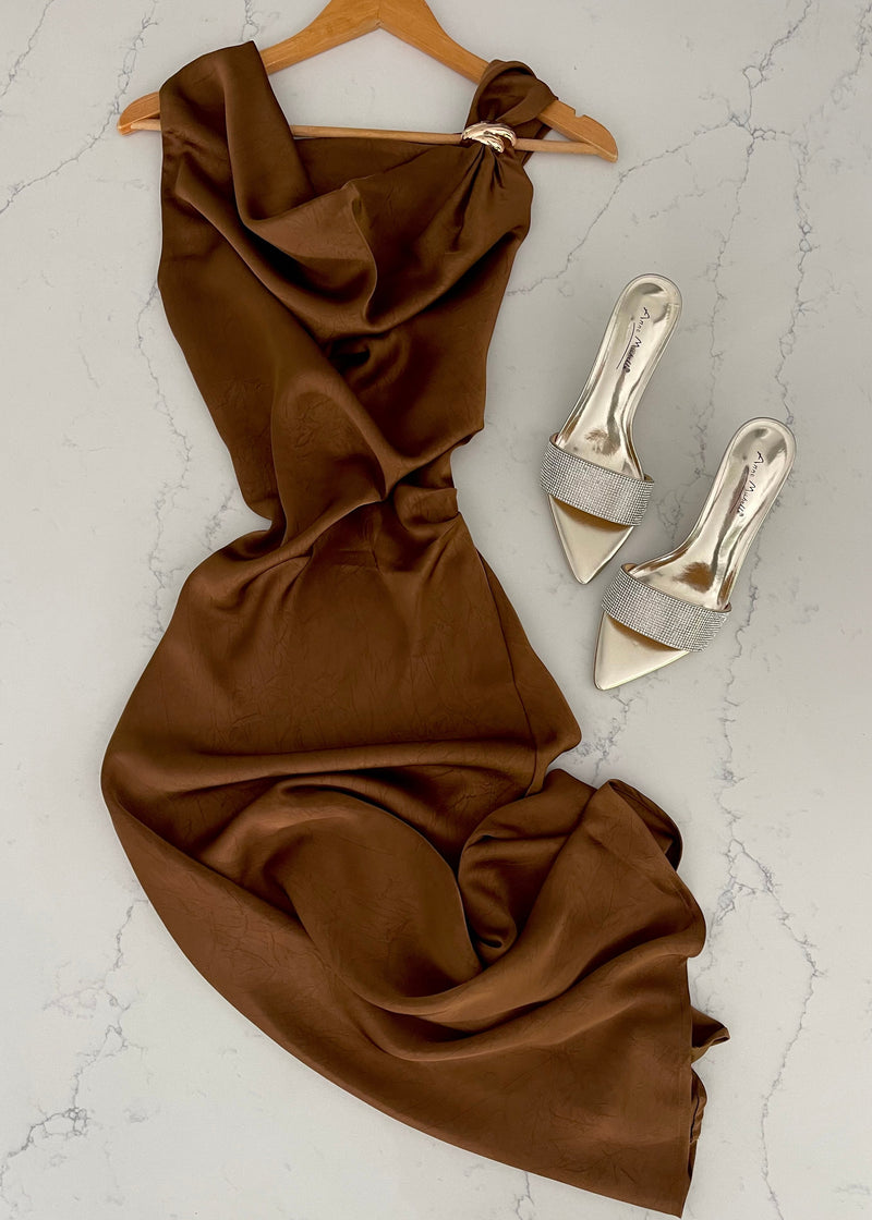 Camel Silky Midi Dress