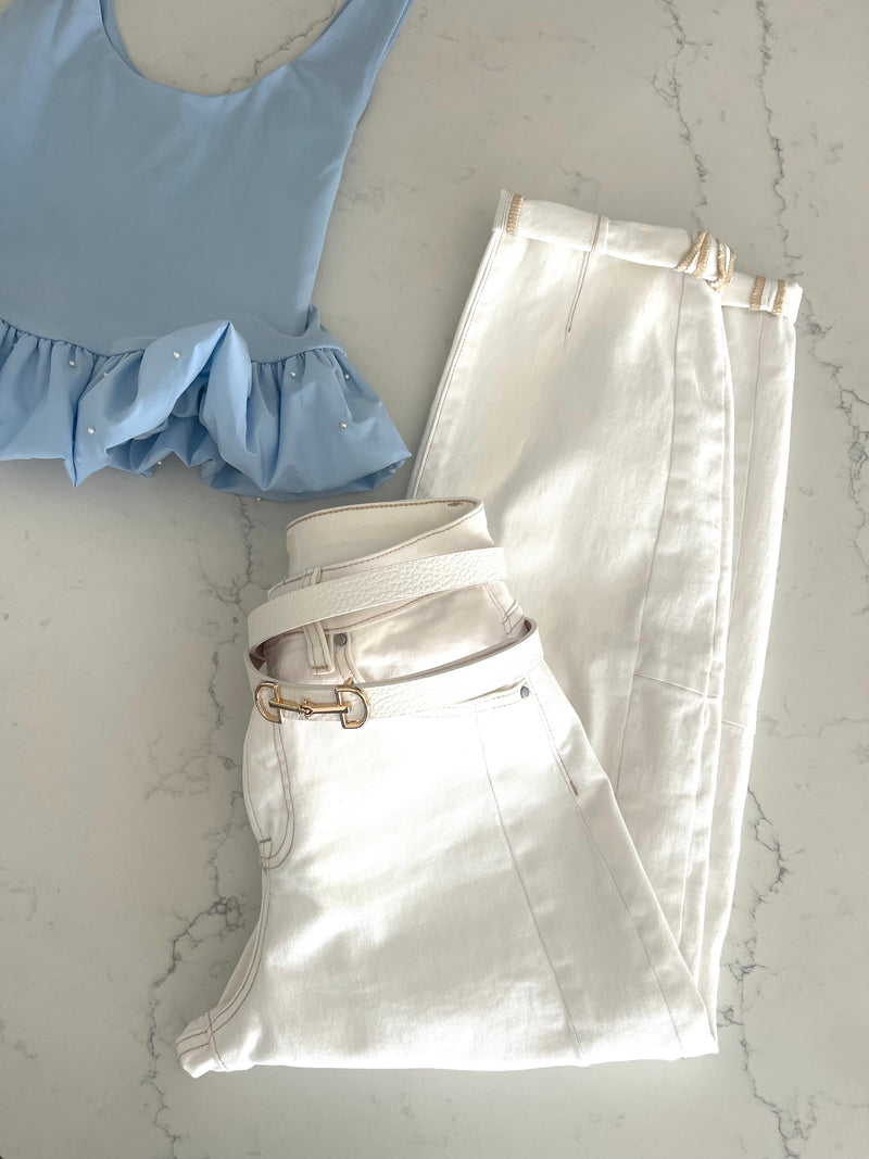 Blue Paris Pearl Peplum Top