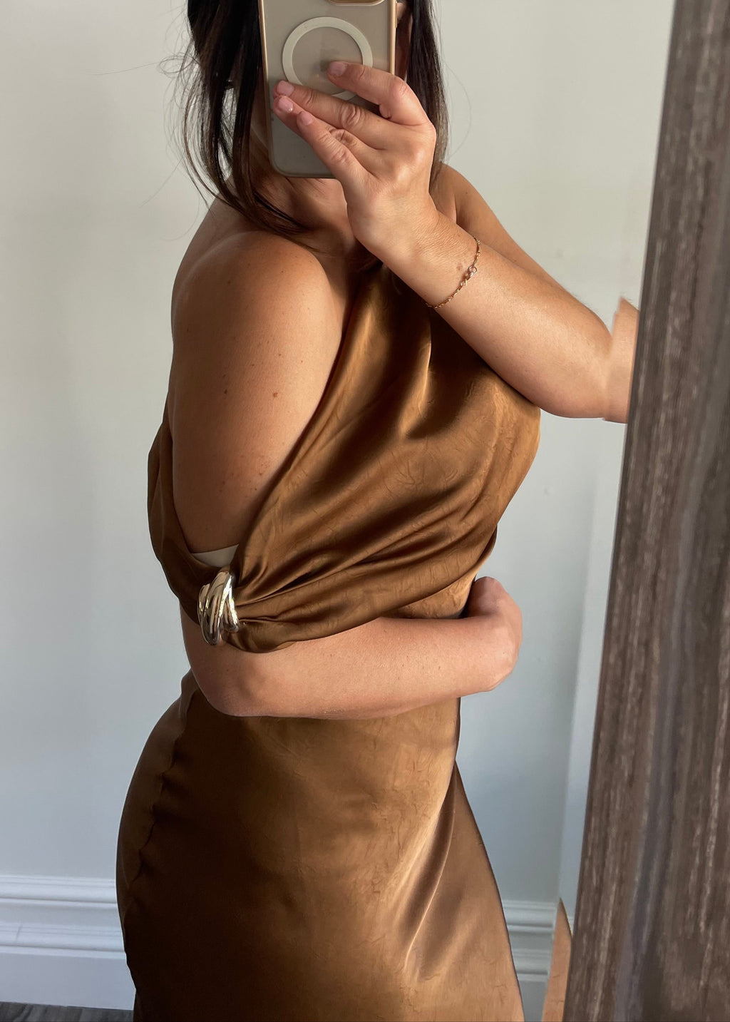 Camel Silky Midi Dress