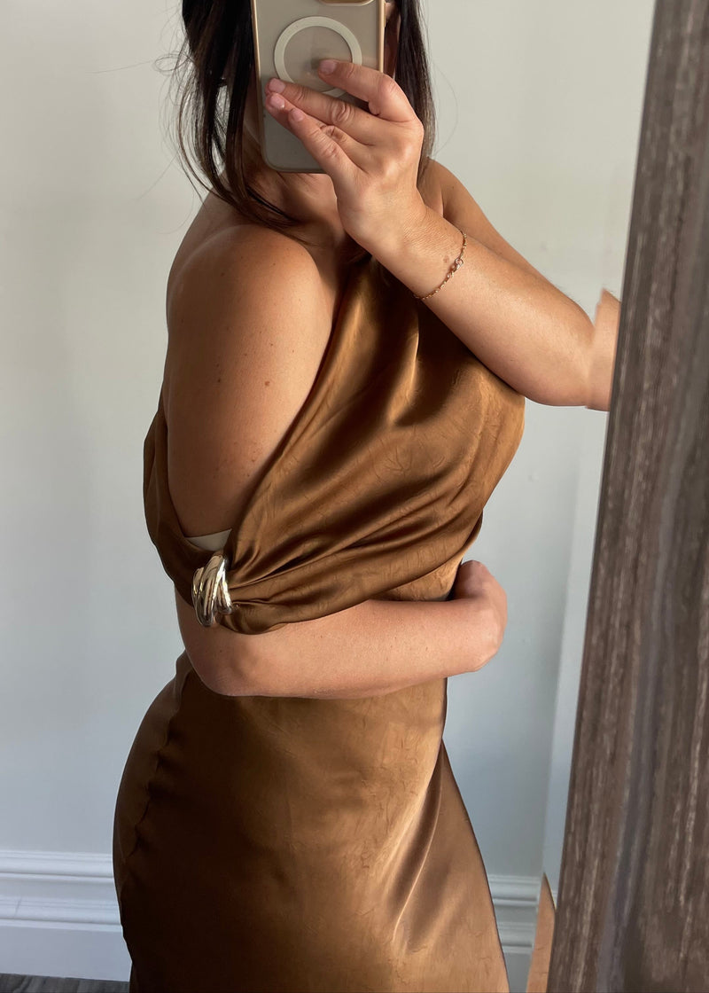 Camel Silky Midi Dress