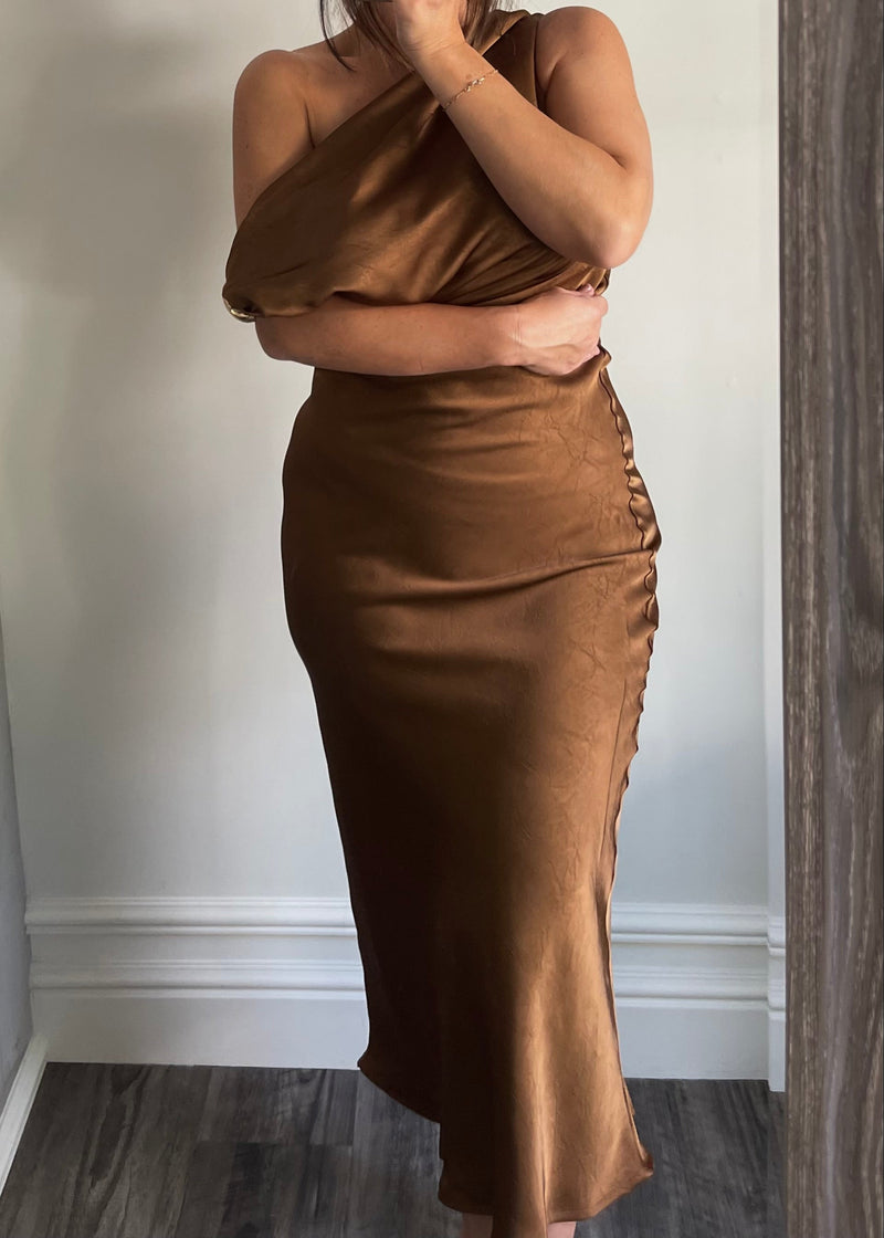 Camel Silky Midi Dress