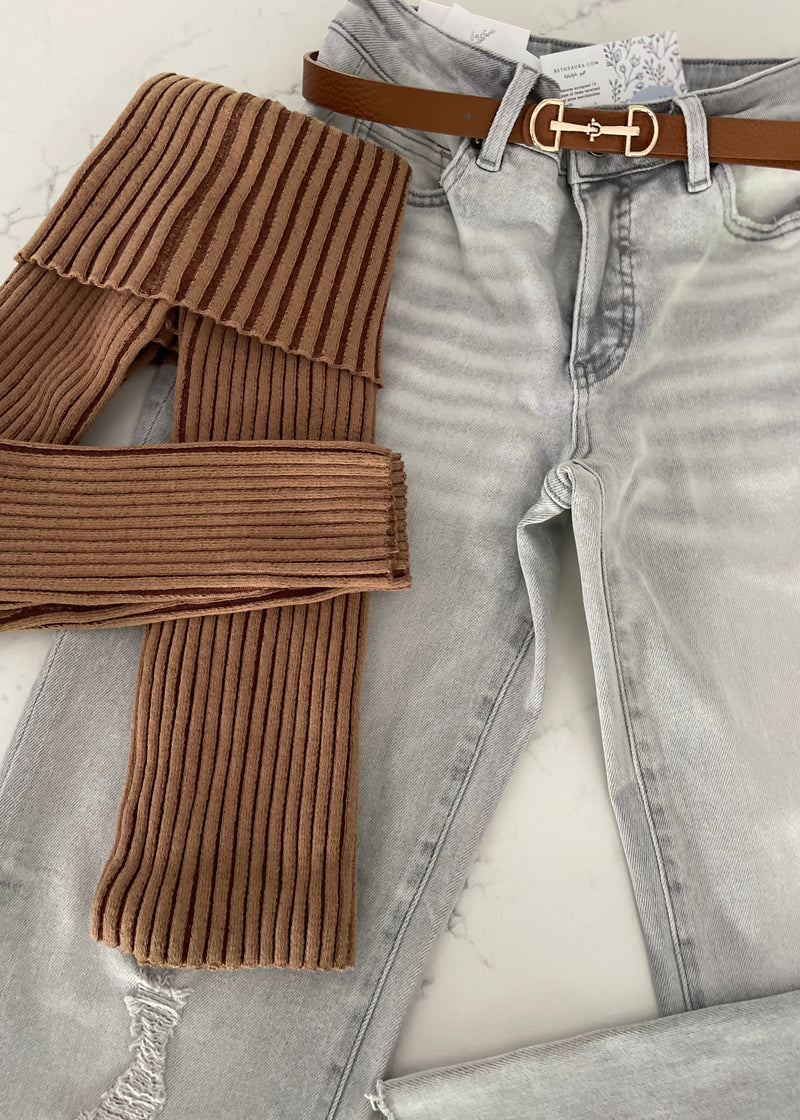 Mocha OffShoulder Ribbed Top