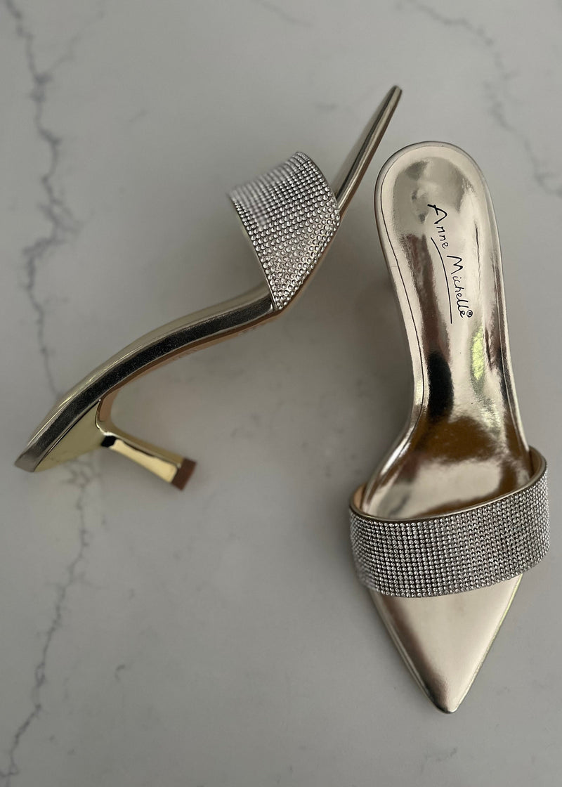 Gold Paris Rhinestoned Kitten Heel