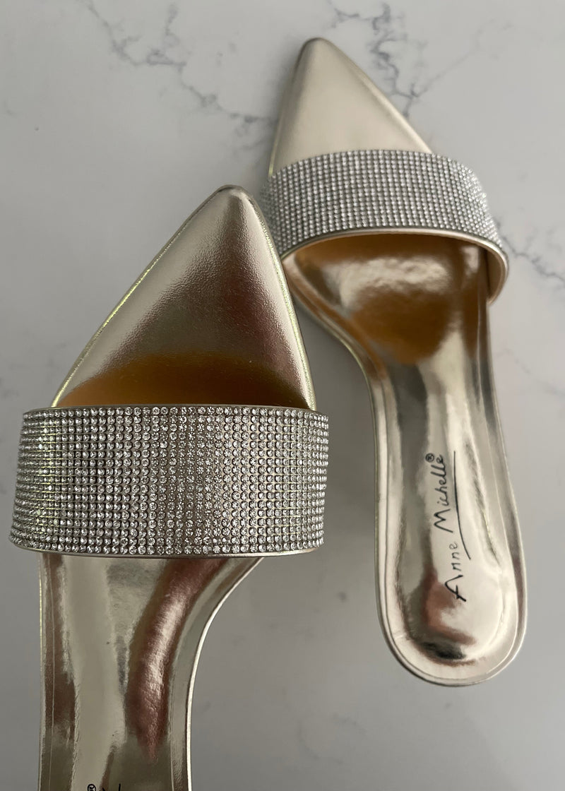Gold Paris Rhinestoned Kitten Heel