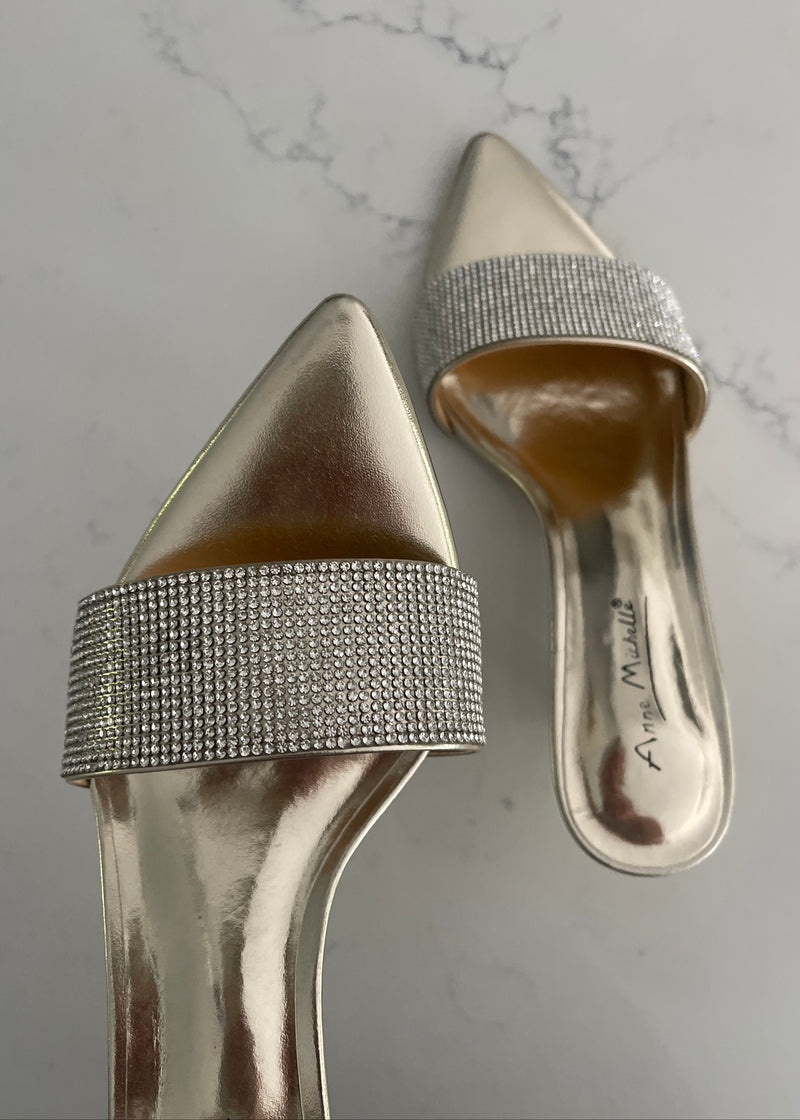 Gold Paris Rhinestoned Kitten Heel