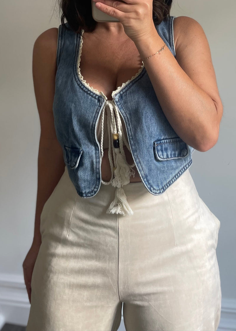 Denim Vest With Tassel