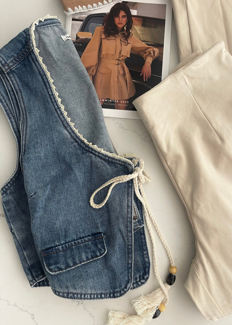 Denim Vest With Tassel