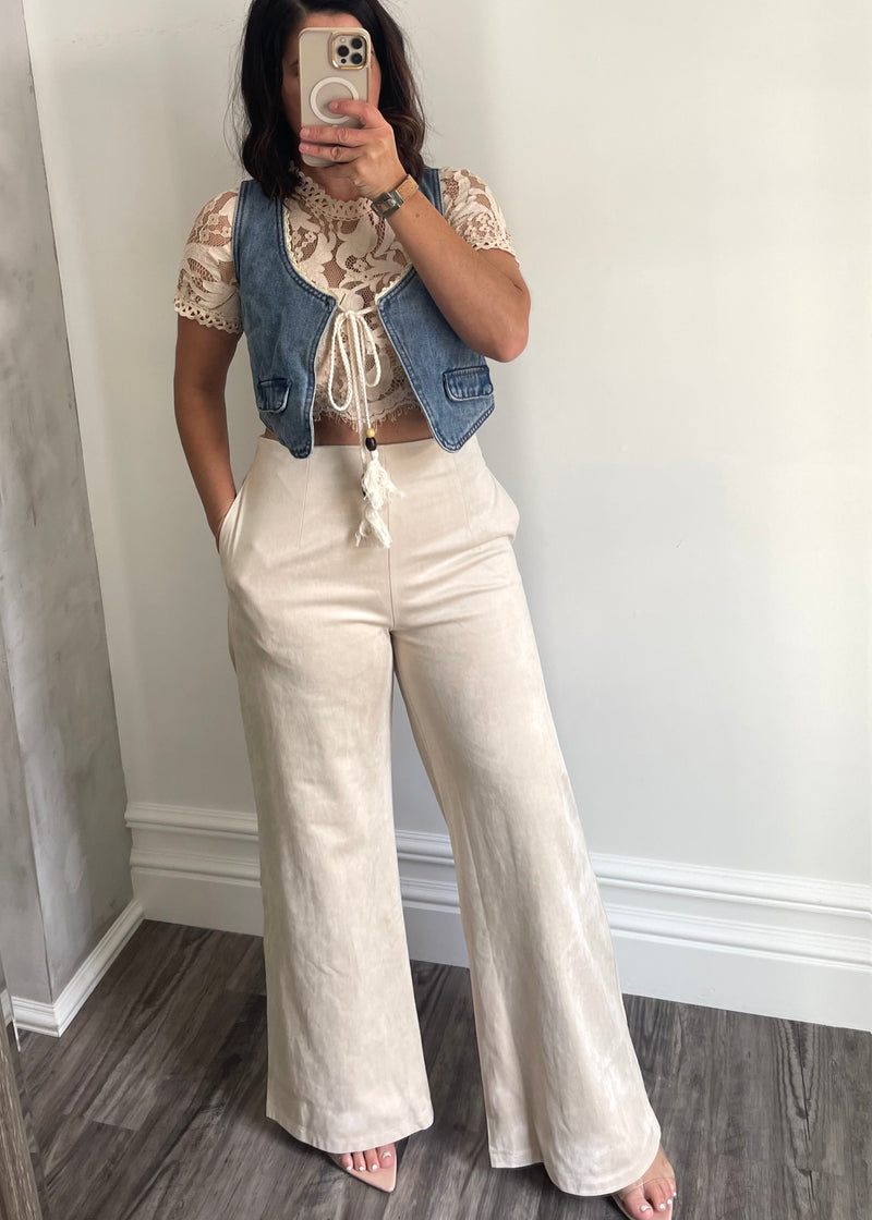 Oat Suede Wide Leg Pant