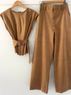 Camel Sueded Peplum Top