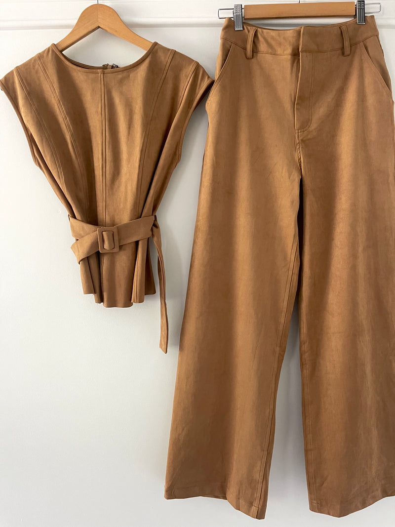 Camel Sueded Peplum Top