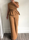 Camel Sueded Peplum Top