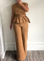 Camel Sueded Peplum Top