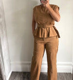 Camel Sueded Peplum Top