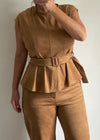 Camel Sueded Peplum Top