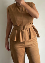 Camel Sueded Peplum Top