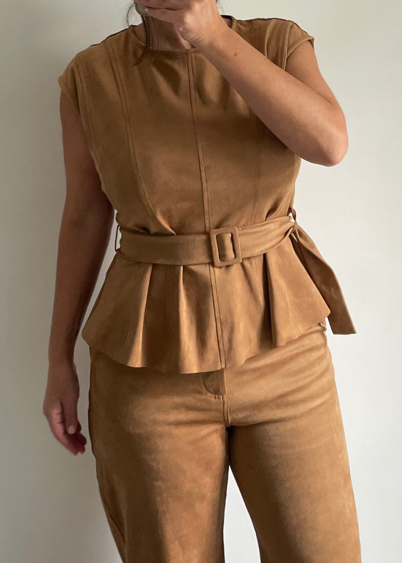 Camel Sueded Peplum Top