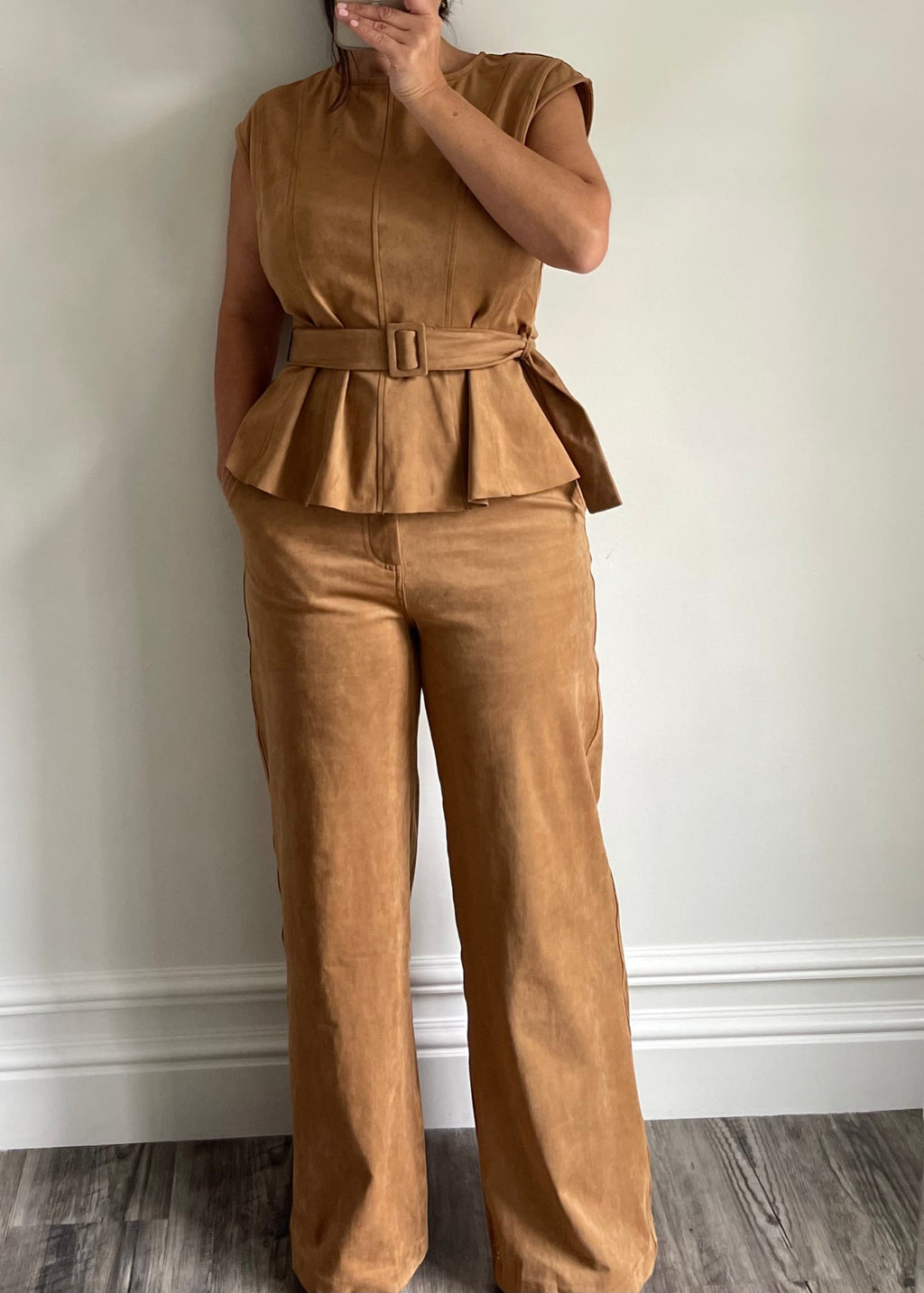 Camel Sueded Wide Leg Pant