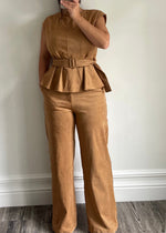 Camel Sueded Wide Leg Pant