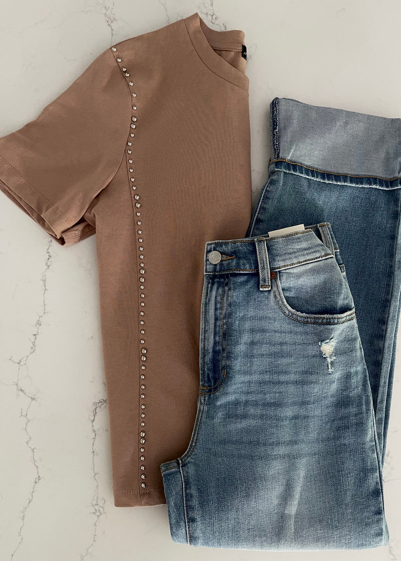 Mocha Western Studded Tee