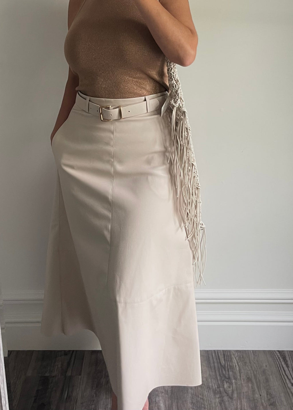 Oat Leather Midi Skirt