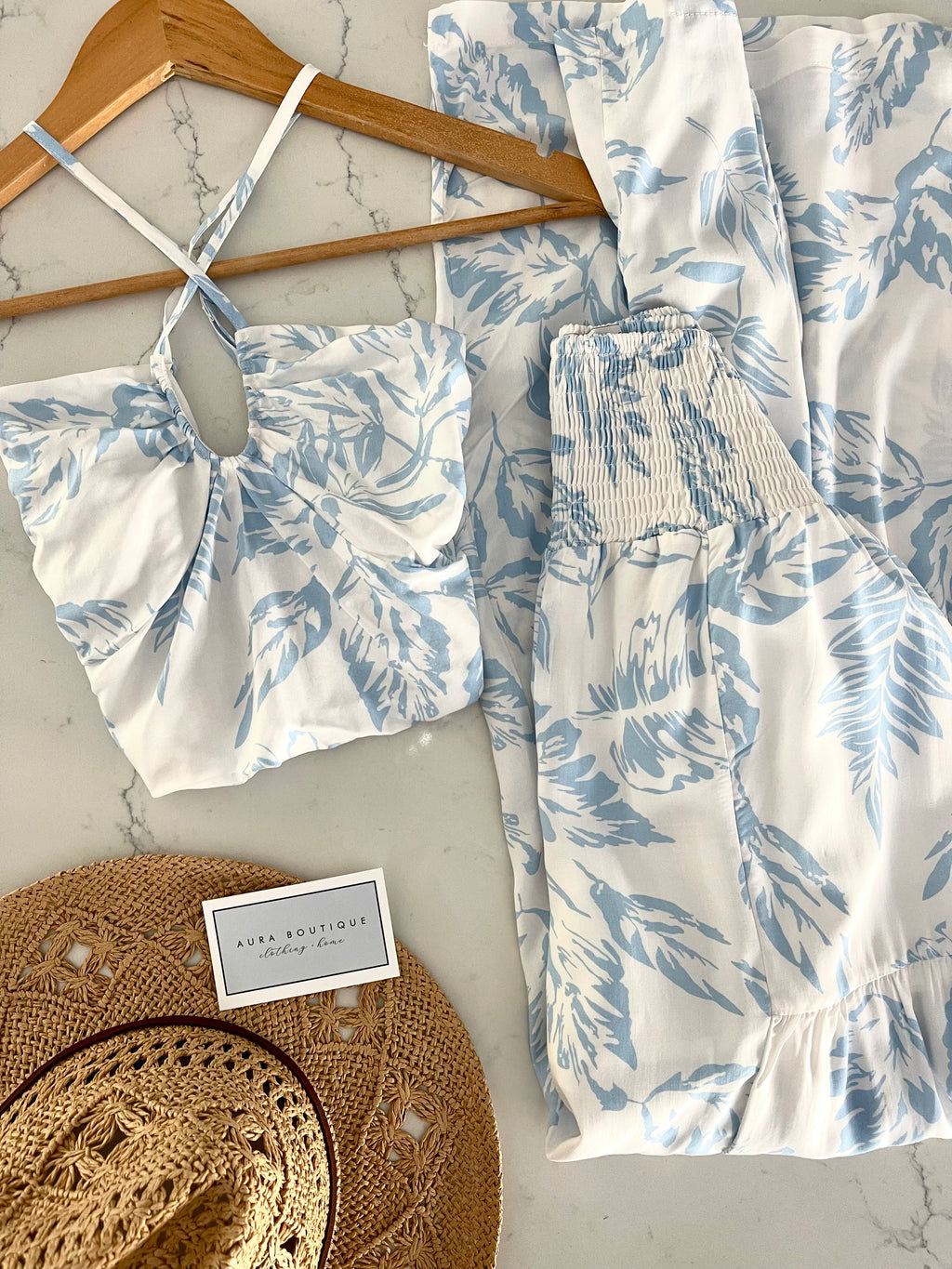 Blue Resort Print Pant Set
