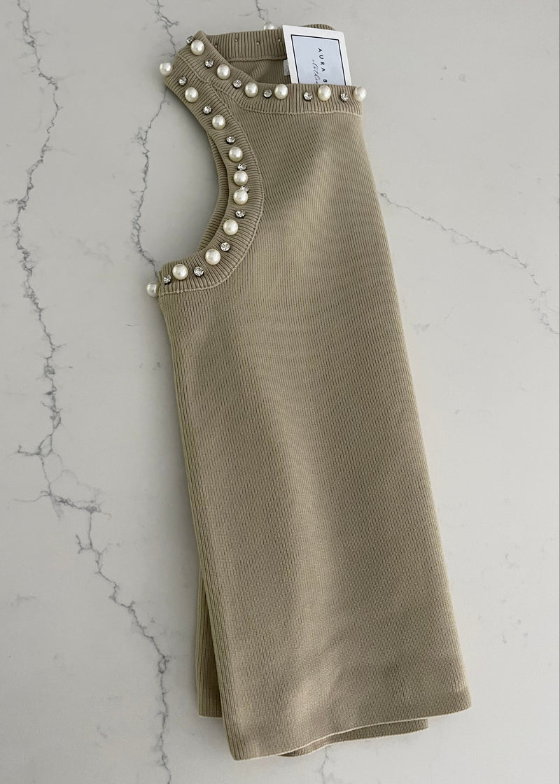 Oat Embellished Pearl Tank