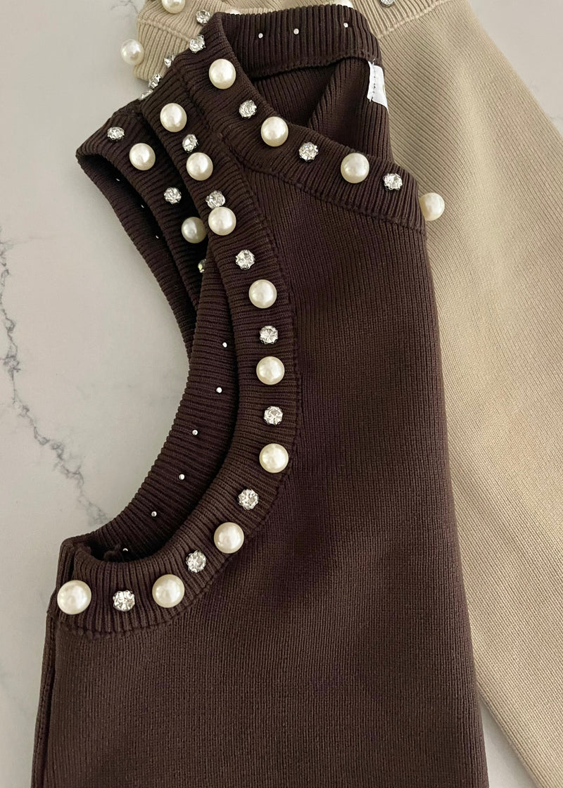 Espresso Embellished Pearl Tank