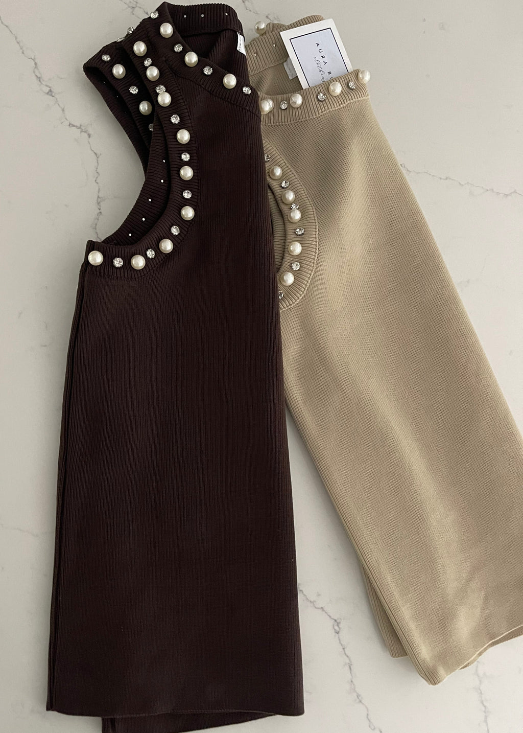 Espresso Embellished Pearl Tank
