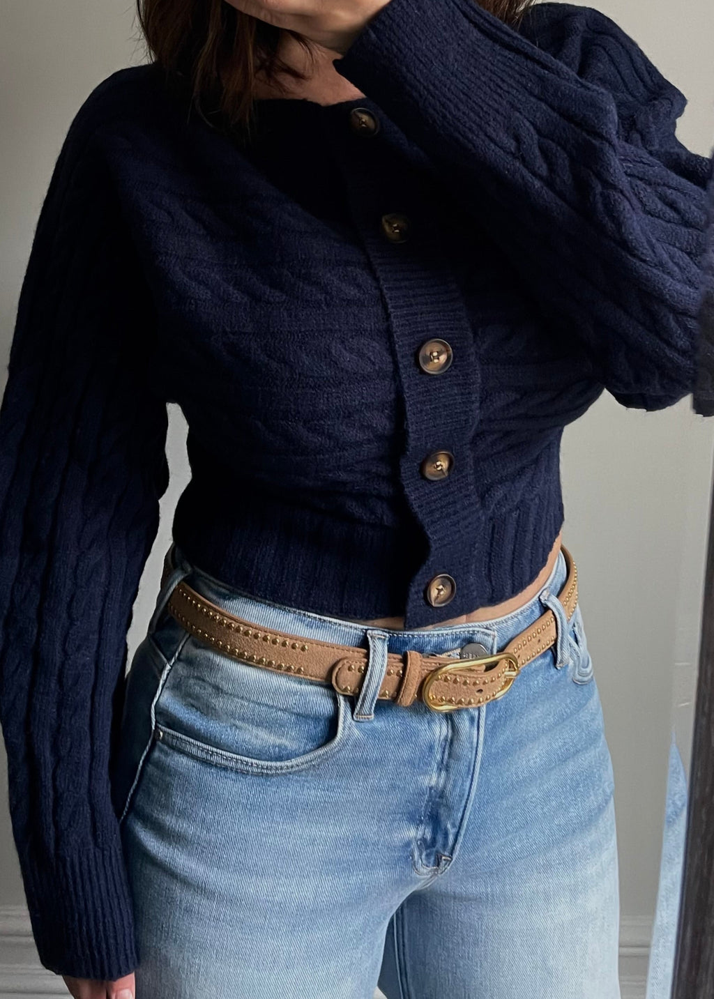 Camel Genuine Leather Mini Stud Belt