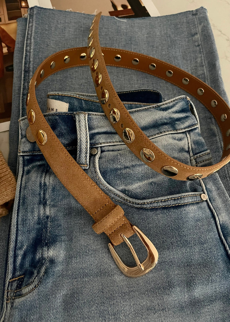 Camel Genuine Leather Stud Belt