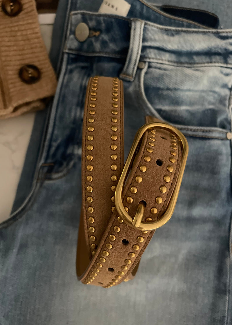 Camel Genuine Leather Mini Stud Belt