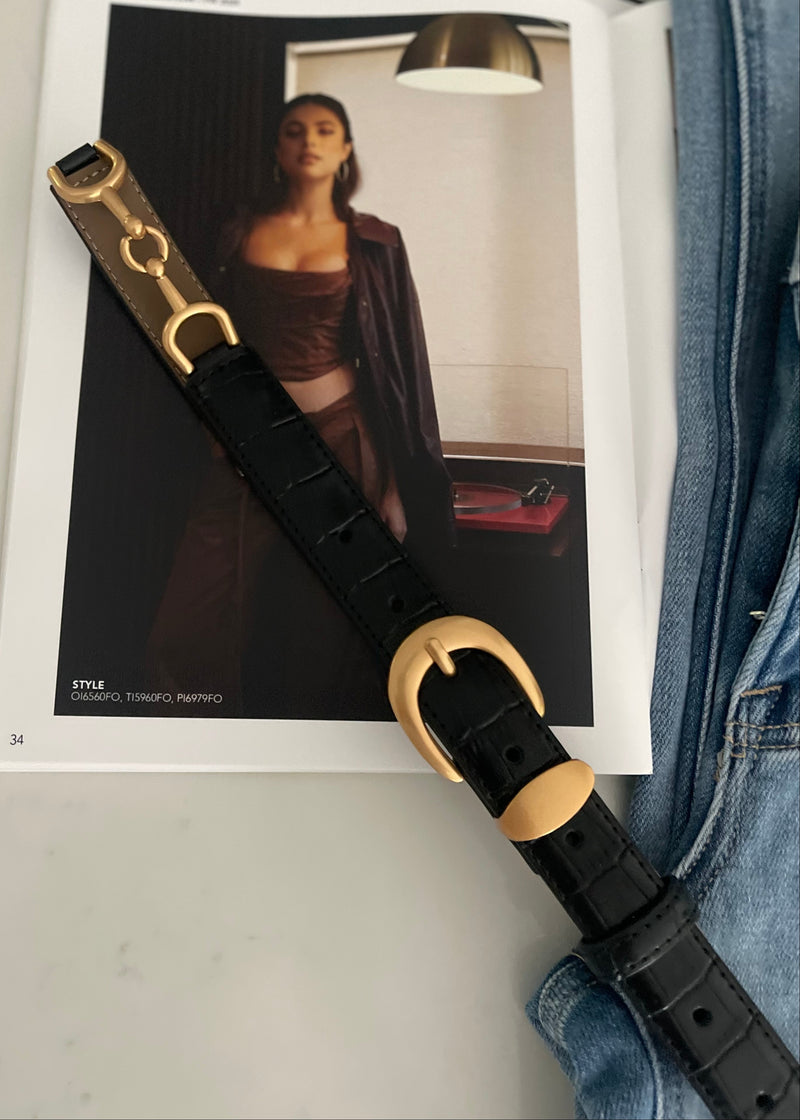 Black Genuine Leather Link Belt