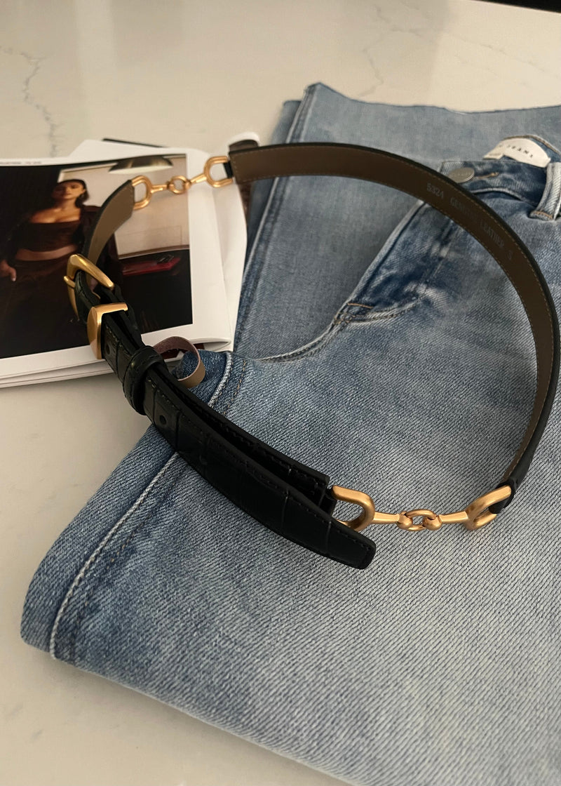 Black Genuine Leather Link Belt