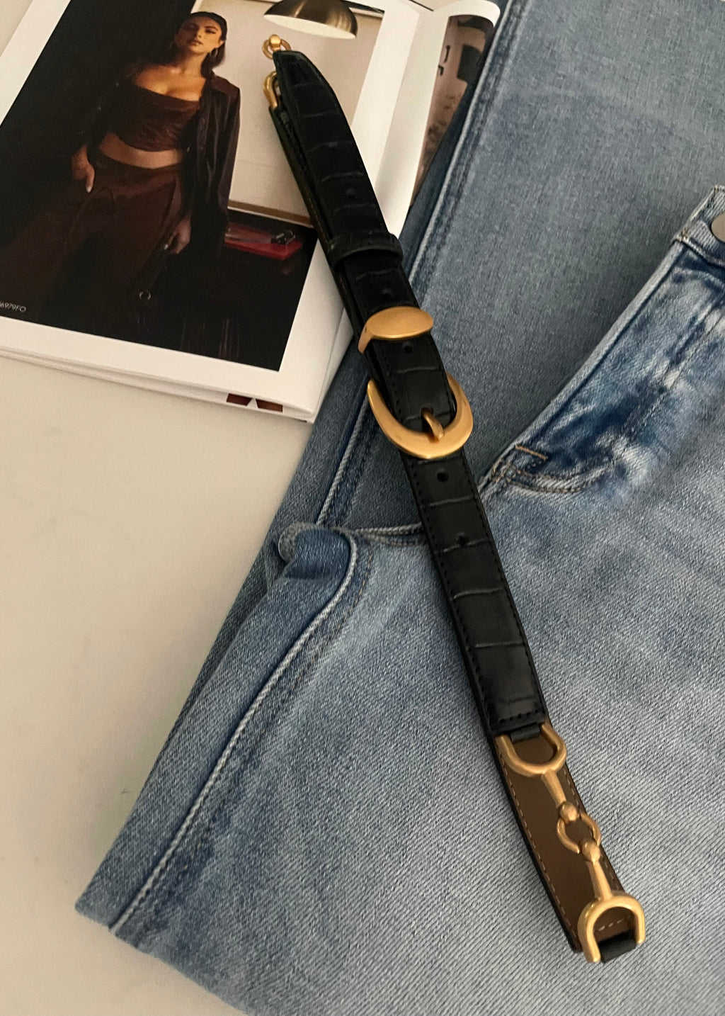 Black Genuine Leather Link Belt